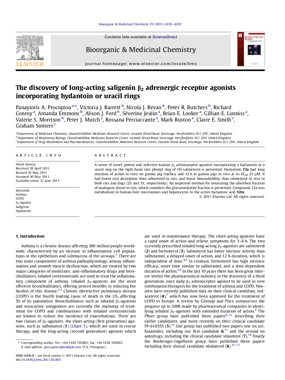 The discovery of long-acting saligenin Î²2 adrenergic receptor agonists incorporating hydantoin or uracil rings