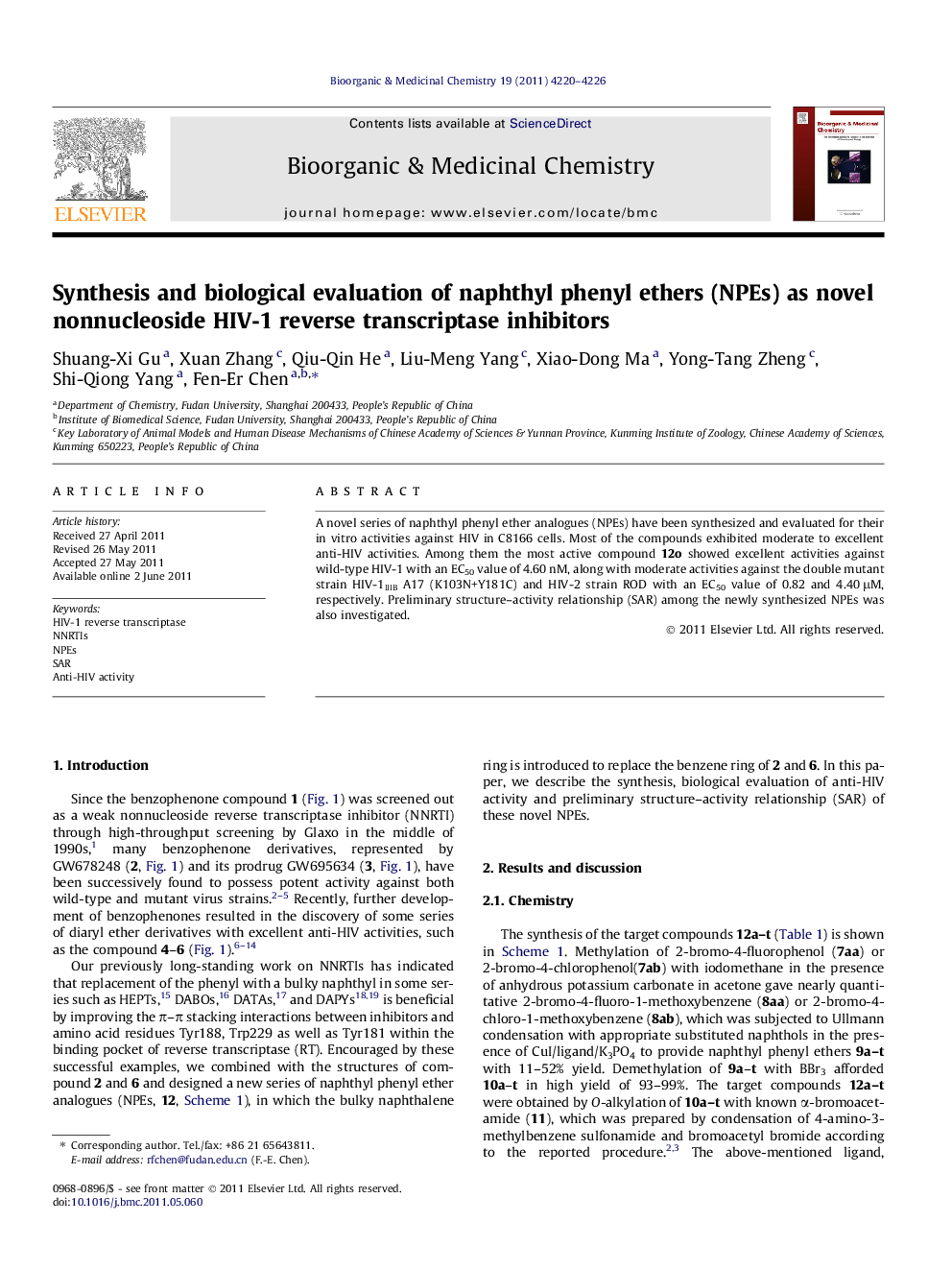 Synthesis and biological evaluation of naphthyl phenyl ethers (NPEs) as novel nonnucleoside HIV-1 reverse transcriptase inhibitors