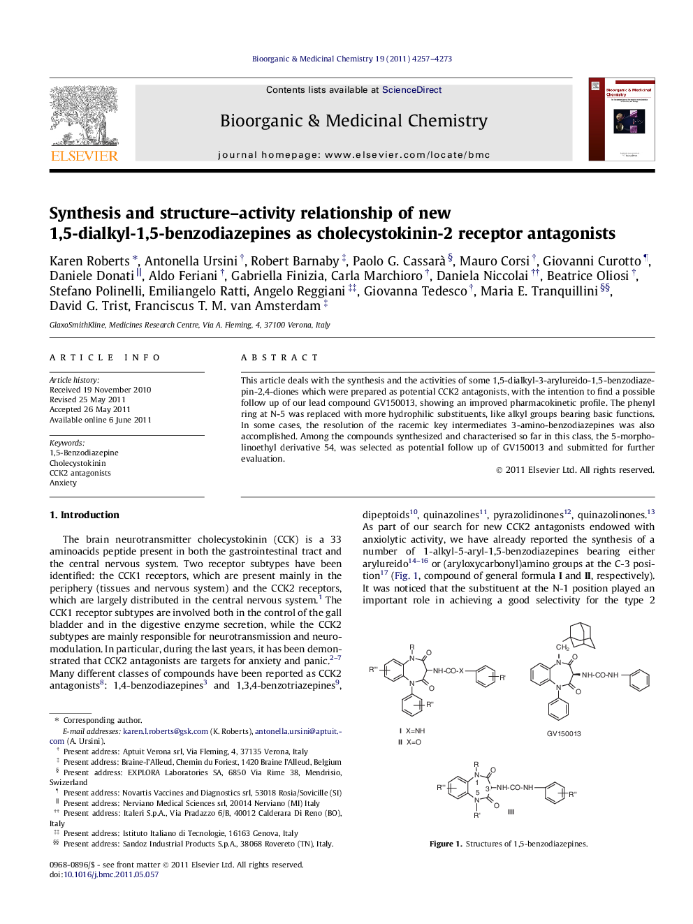 Synthesis and structure-activity relationship of new 1,5-dialkyl-1,5-benzodiazepines as cholecystokinin-2 receptor antagonists