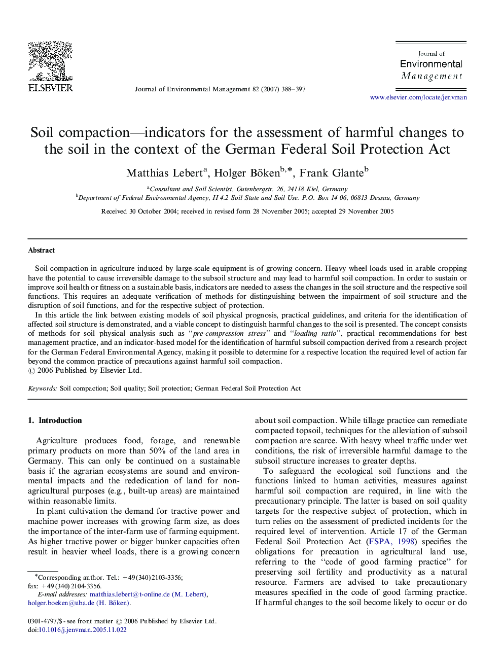 Soil compaction—indicators for the assessment of harmful changes to the soil in the context of the German Federal Soil Protection Act