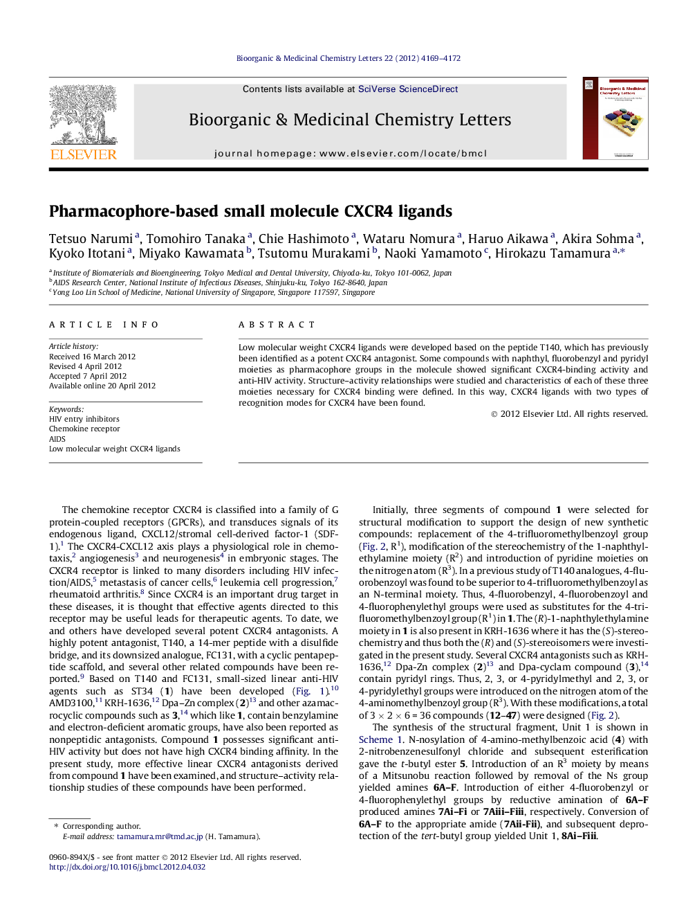 Pharmacophore-based small molecule CXCR4 ligands