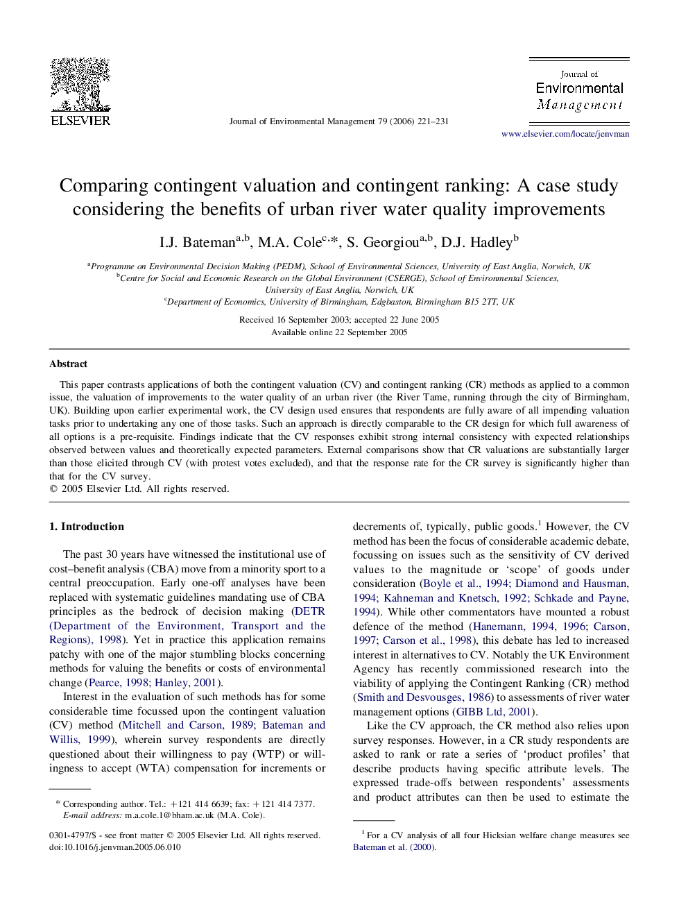 Comparing contingent valuation and contingent ranking: A case study considering the benefits of urban river water quality improvements