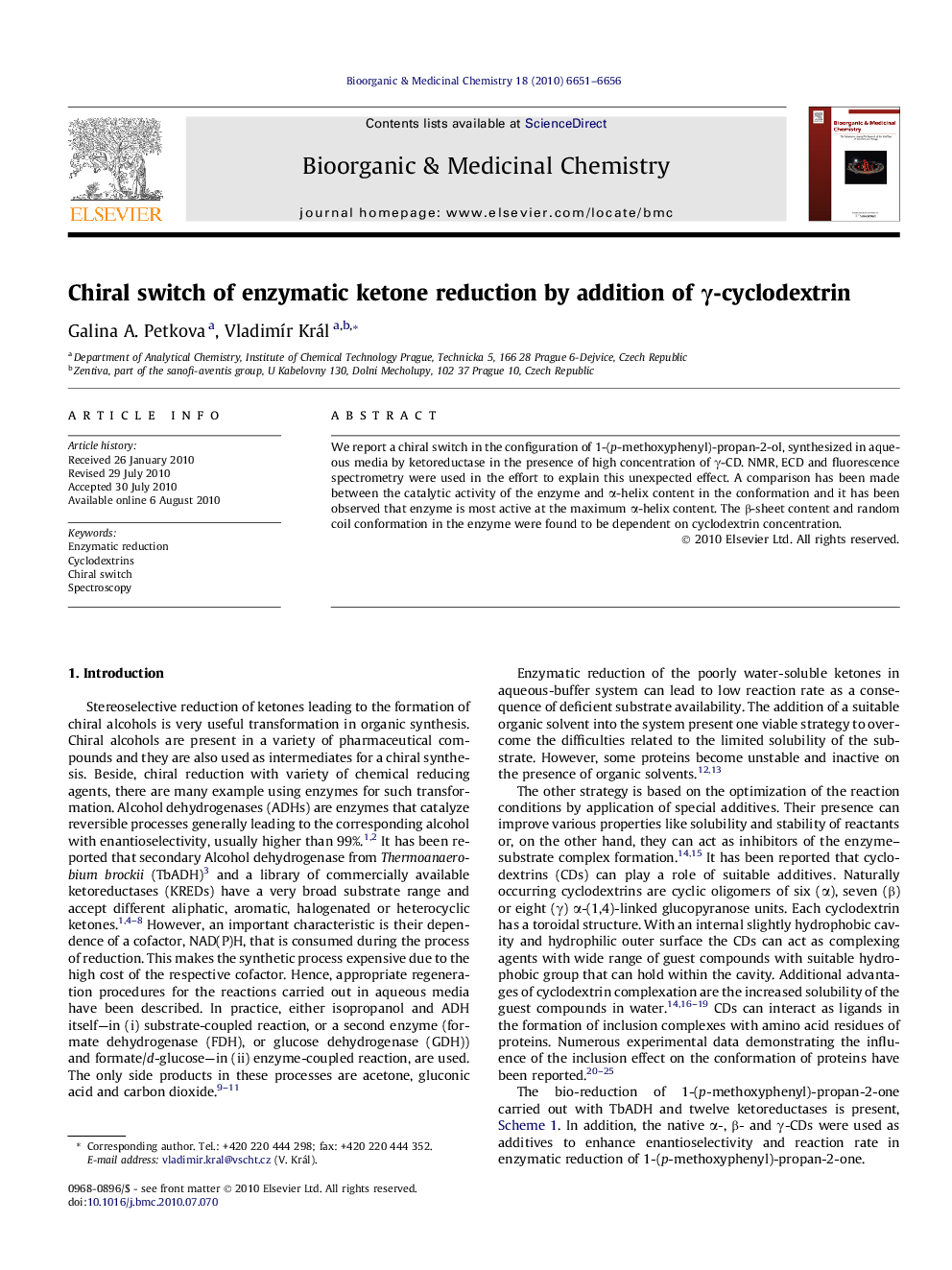 Chiral switch of enzymatic ketone reduction by addition of Î³-cyclodextrin