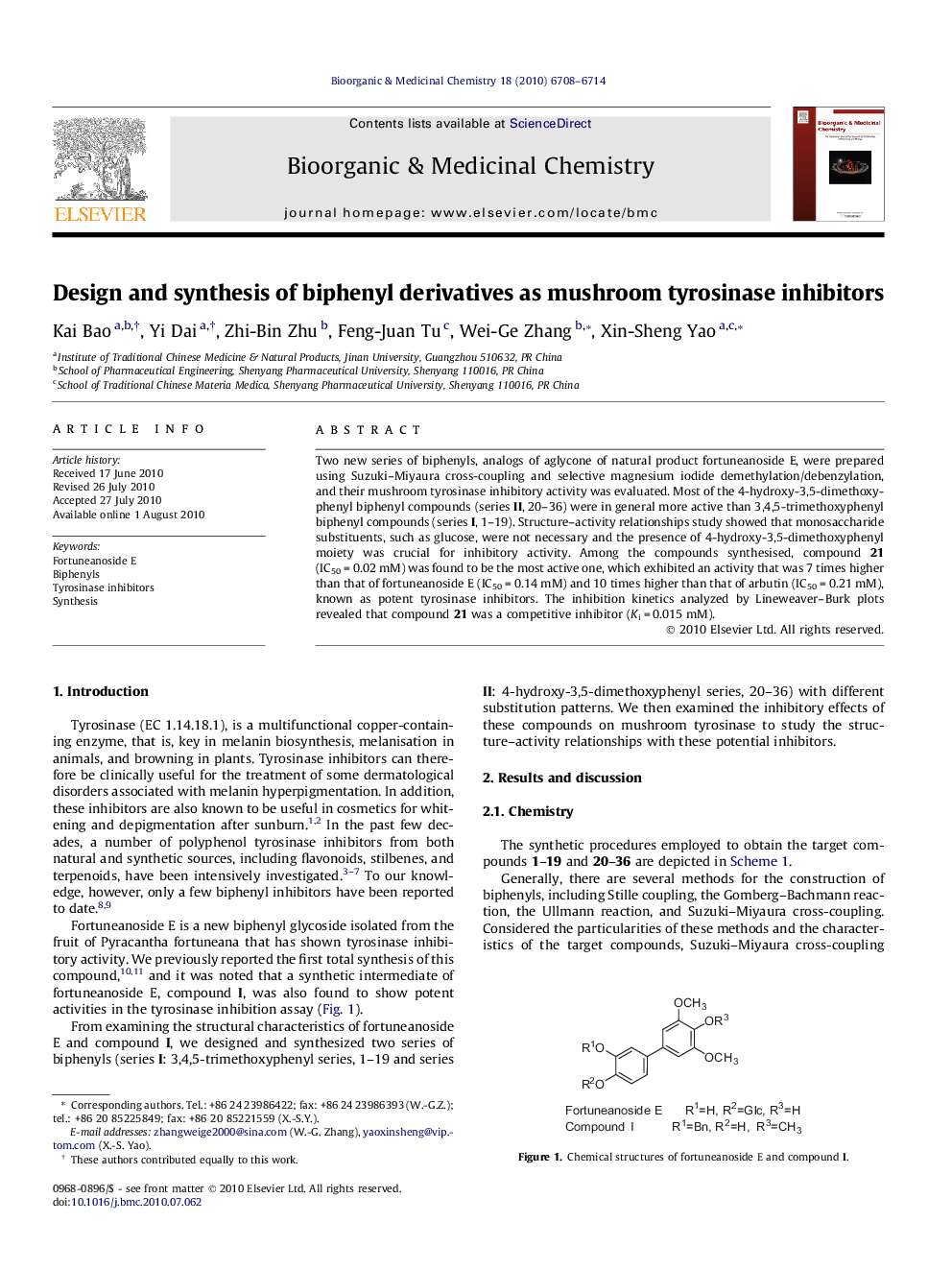 Design and synthesis of biphenyl derivatives as mushroom tyrosinase inhibitors
