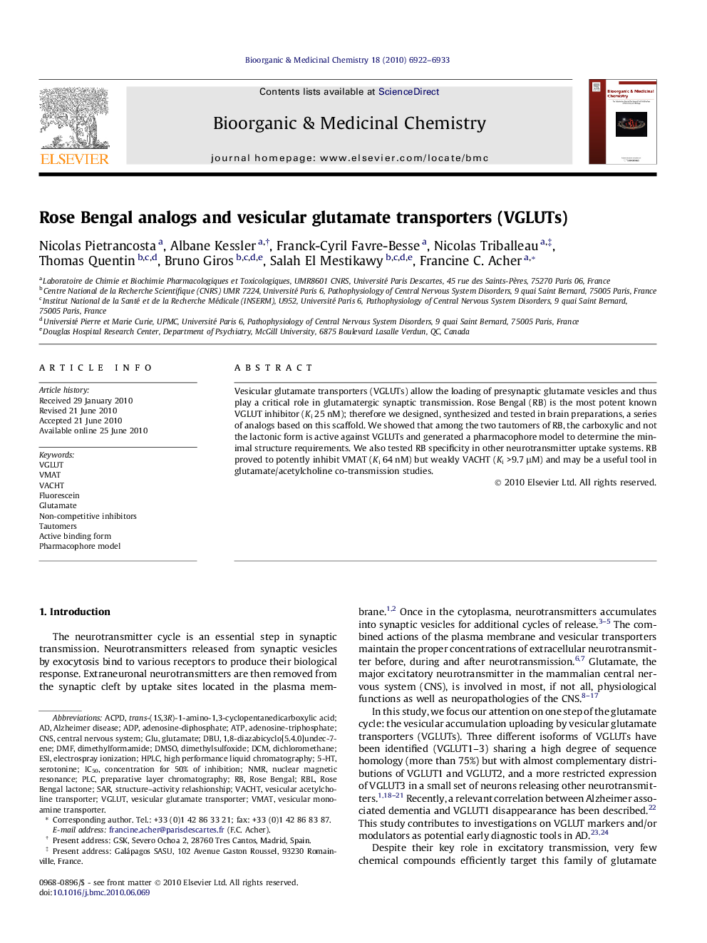 Rose Bengal analogs and vesicular glutamate transporters (VGLUTs)