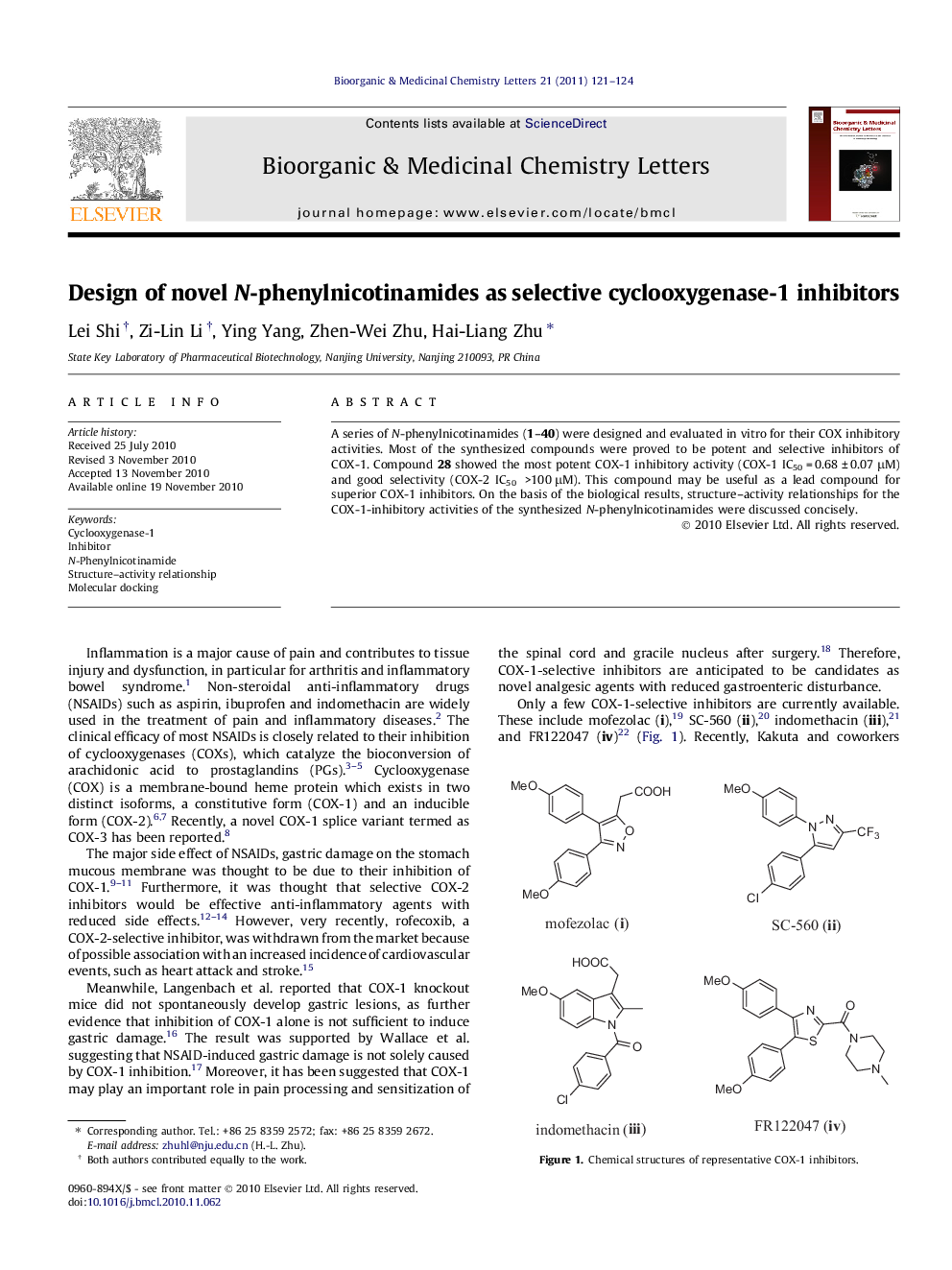 عکس صفحه اول مقاله: Design of novel N-phenylnicotinamides as selective cyclooxygenase-1 inhibitors Design of novel N-phenylnicotinamides as selective cyclooxygenase-1 inhibitors