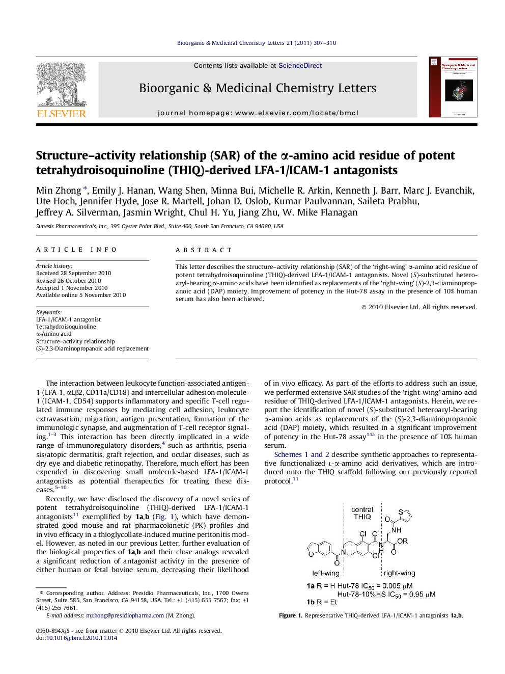 Structure-activity relationship (SAR) of the Î±-amino acid residue of potent tetrahydroisoquinoline (THIQ)-derived LFA-1/ICAM-1 antagonists