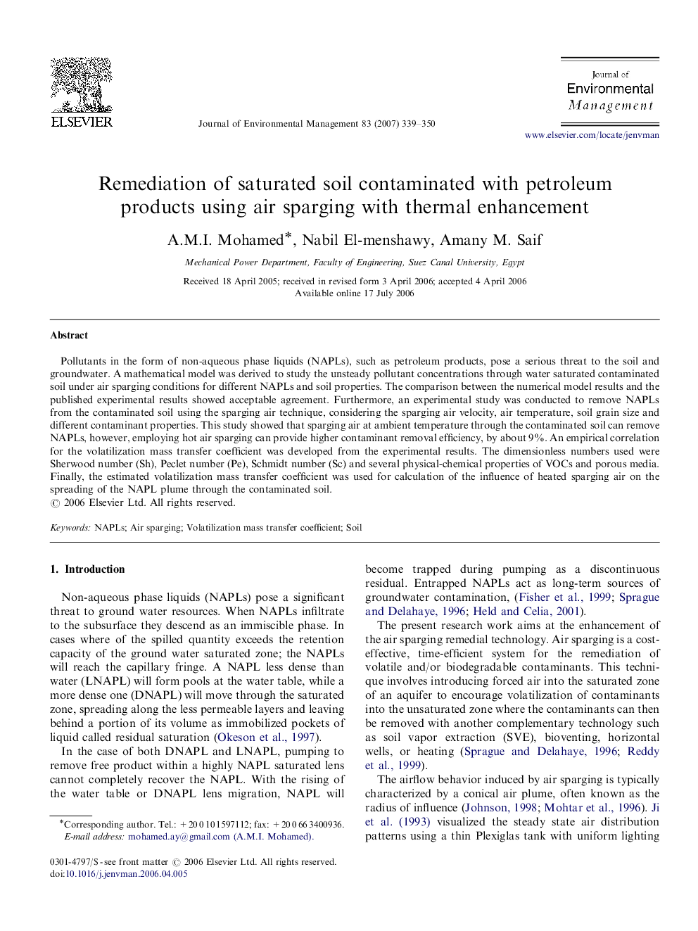 Remediation of saturated soil contaminated with petroleum products using air sparging with thermal enhancement