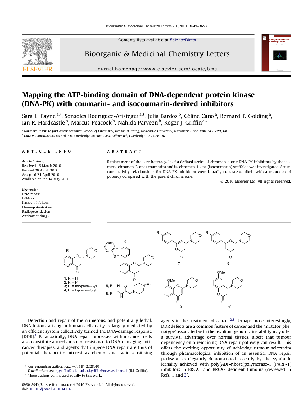 Mapping the ATP-binding domain of DNA-dependent protein kinase (DNA-PK) with coumarin- and isocoumarin-derived inhibitors