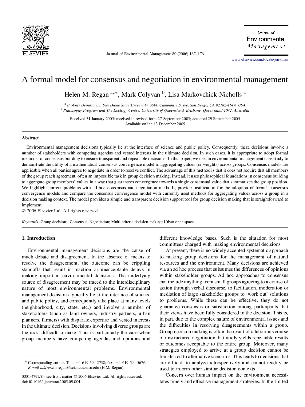 A formal model for consensus and negotiation in environmental management