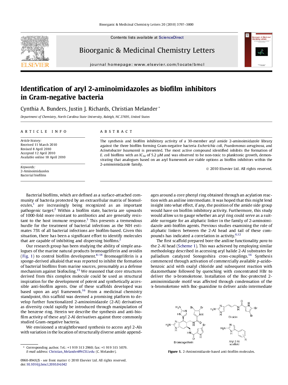 Identification of aryl 2-aminoimidazoles as biofilm inhibitors in Gram-negative bacteria