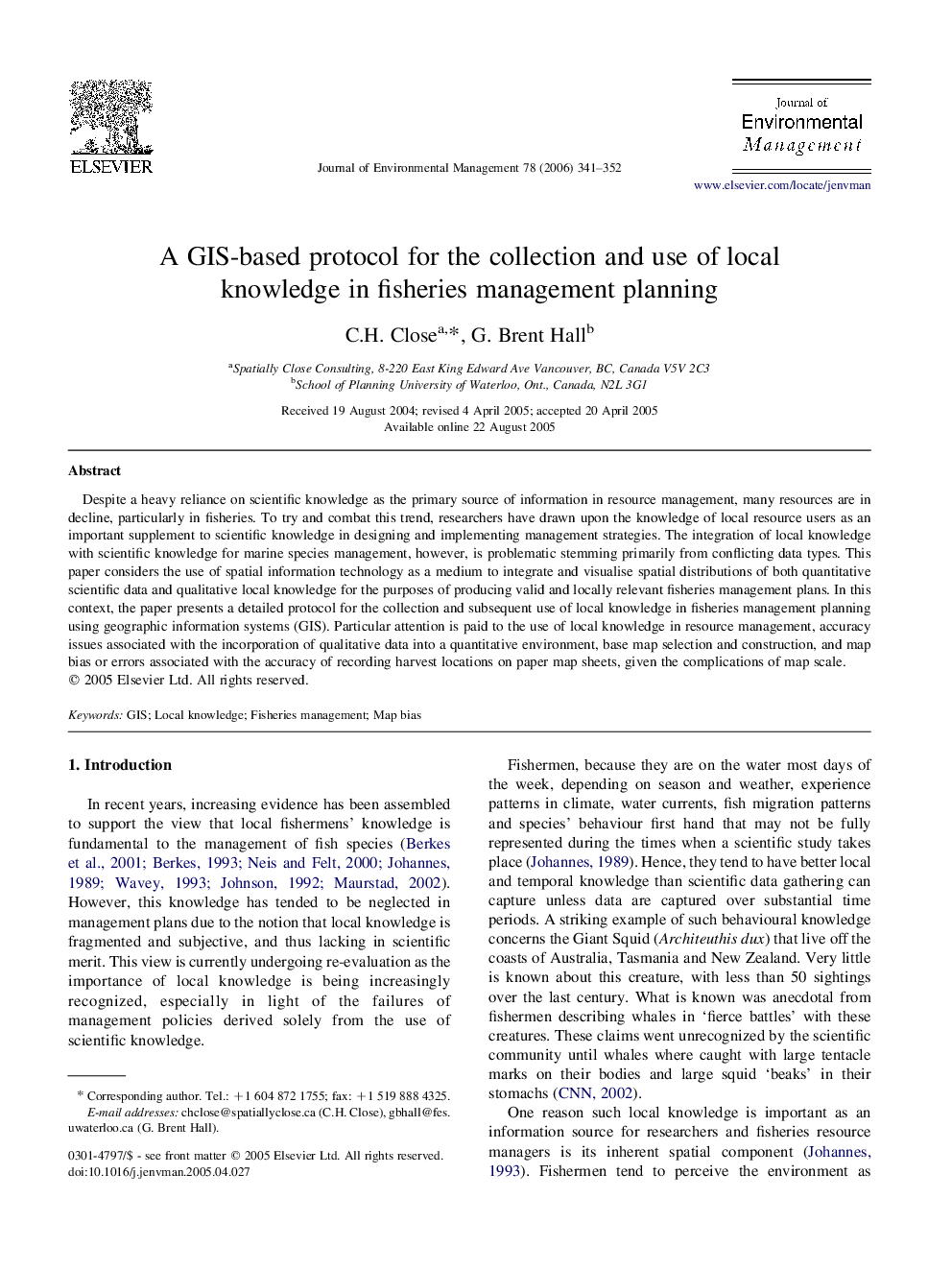 A GIS-based protocol for the collection and use of local knowledge in fisheries management planning