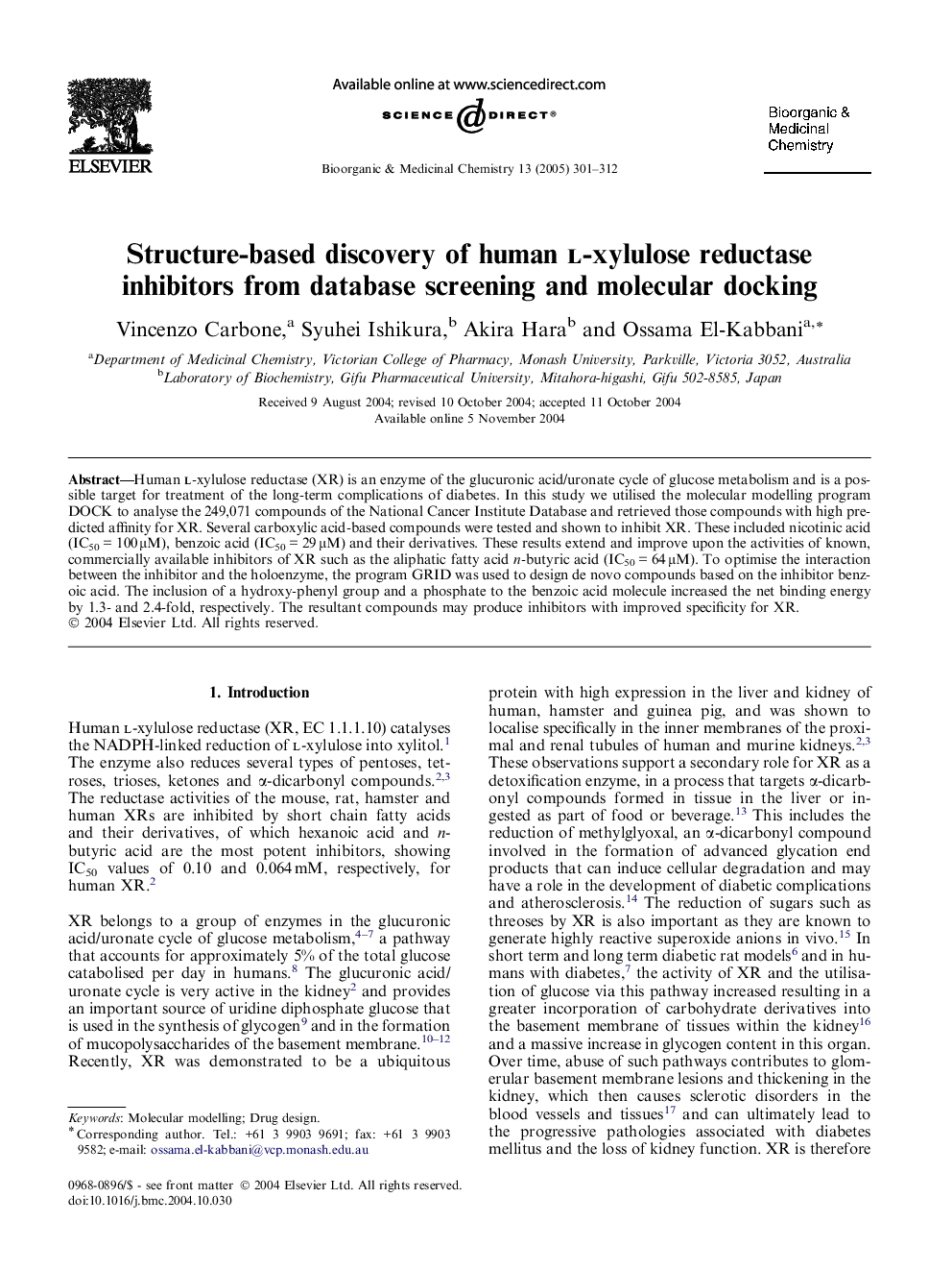 Structure-based discovery of human l-xylulose reductase inhibitors from database screening and molecular docking