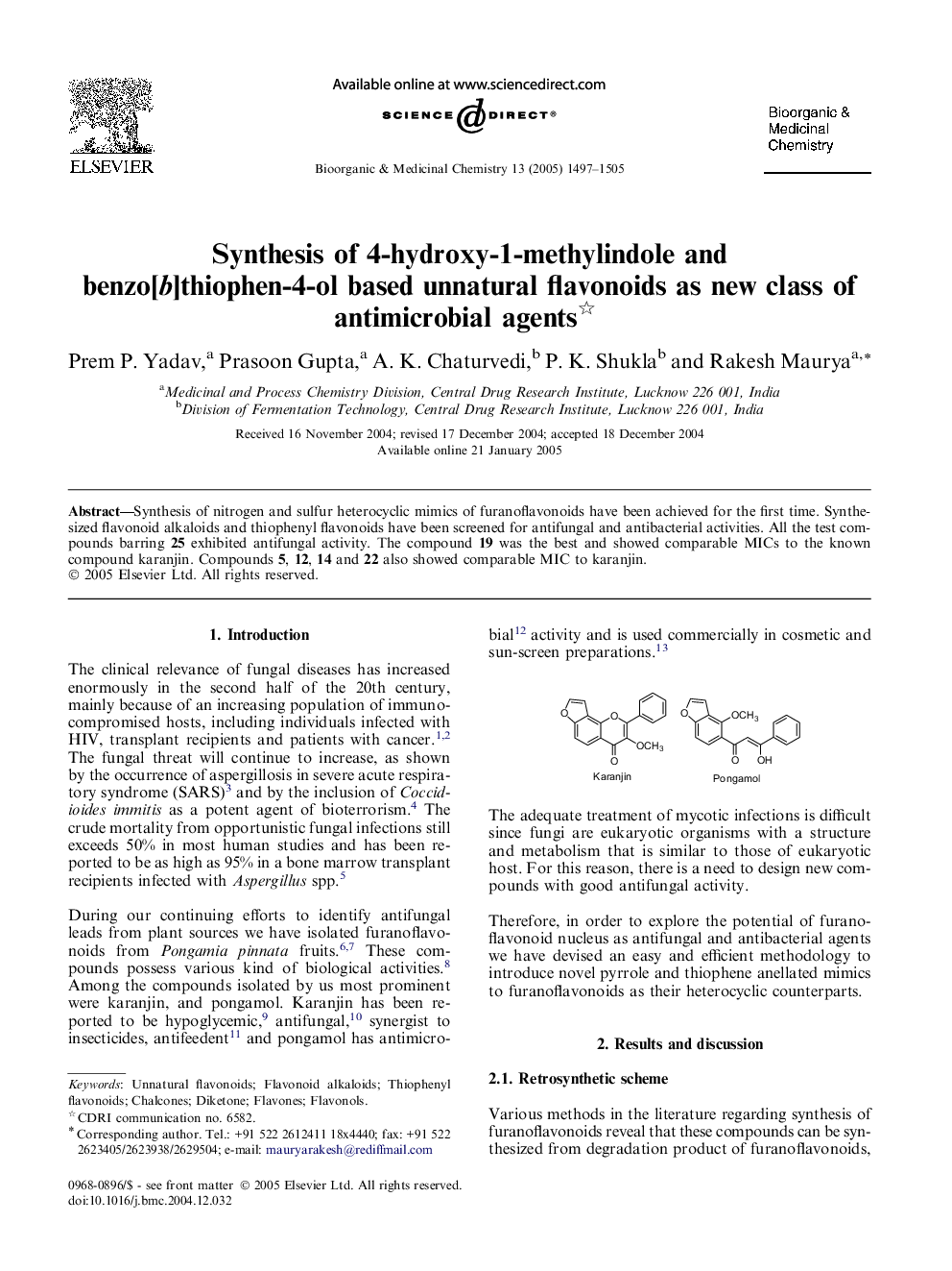 Synthesis of 4-hydroxy-1-methylindole and benzo[b]thiophen-4-ol based unnatural flavonoids as new class of antimicrobial agents