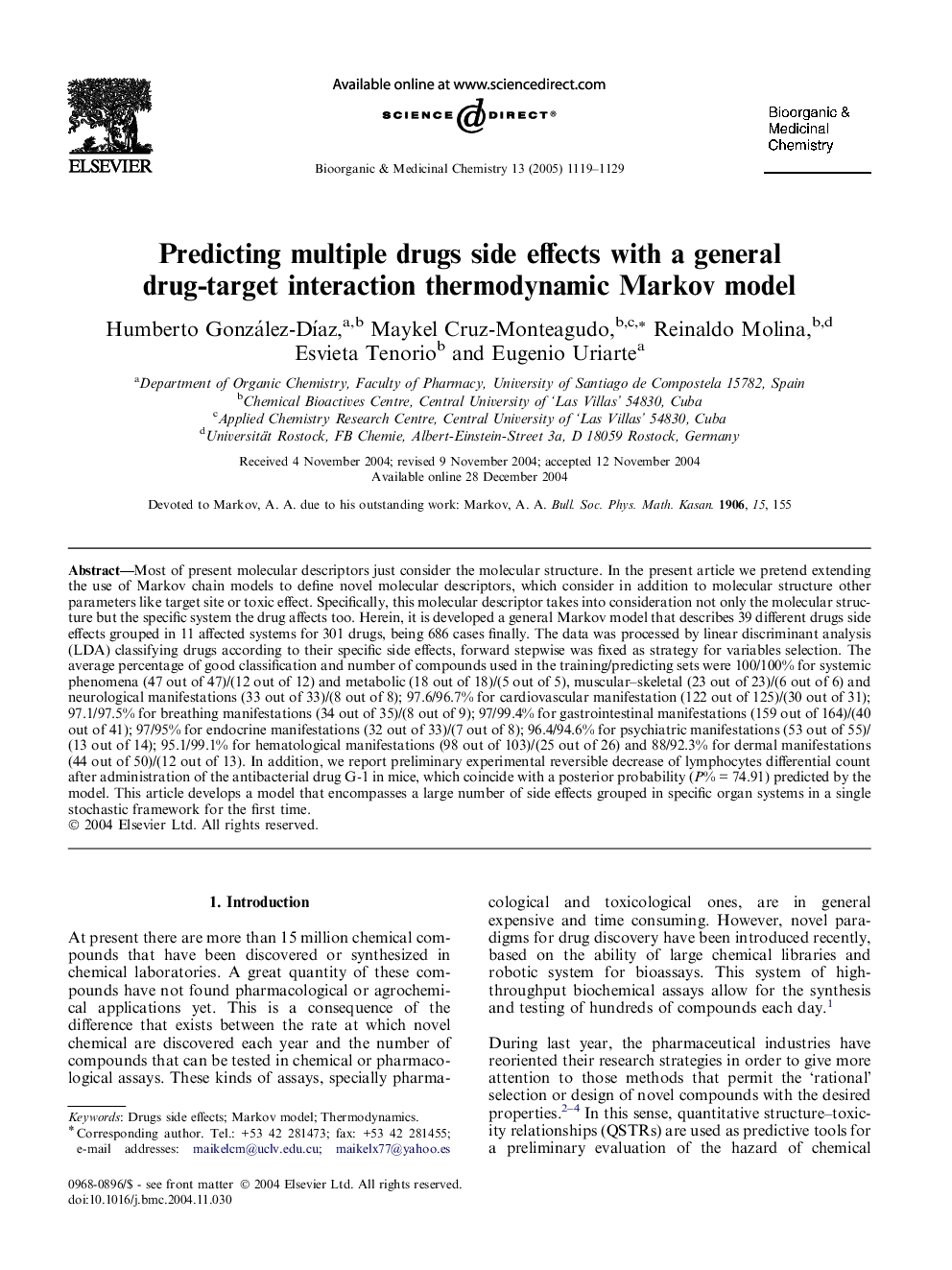 Predicting multiple drugs side effects with a general drug-target interaction thermodynamic Markov model