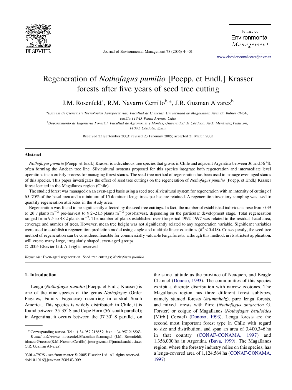 Regeneration of Nothofagus pumilio [Poepp. et Endl.] Krasser forests after five years of seed tree cutting