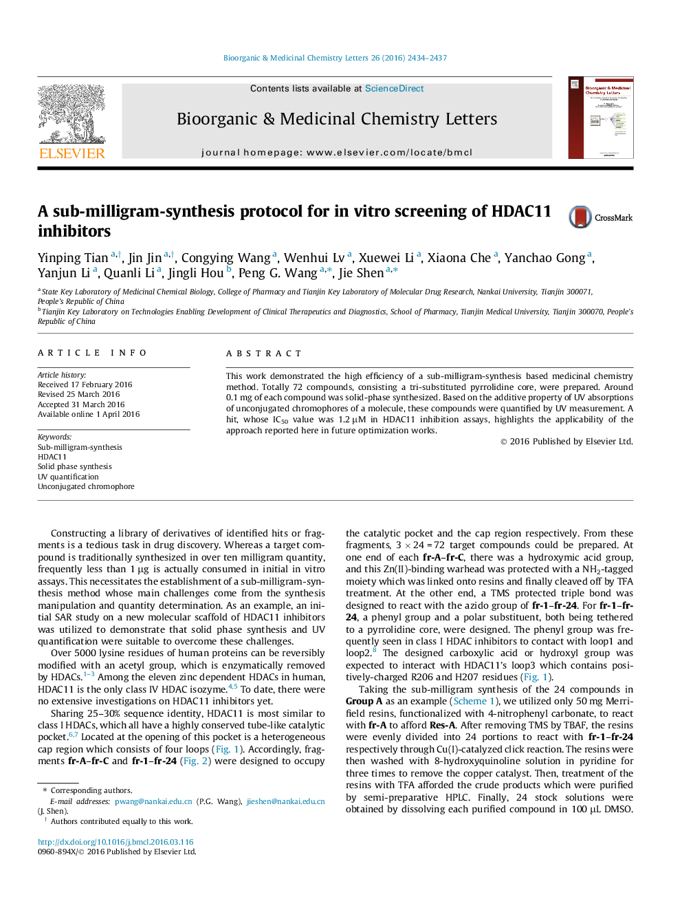 A sub-milligram-synthesis protocol for in vitro screening of HDAC11 inhibitors