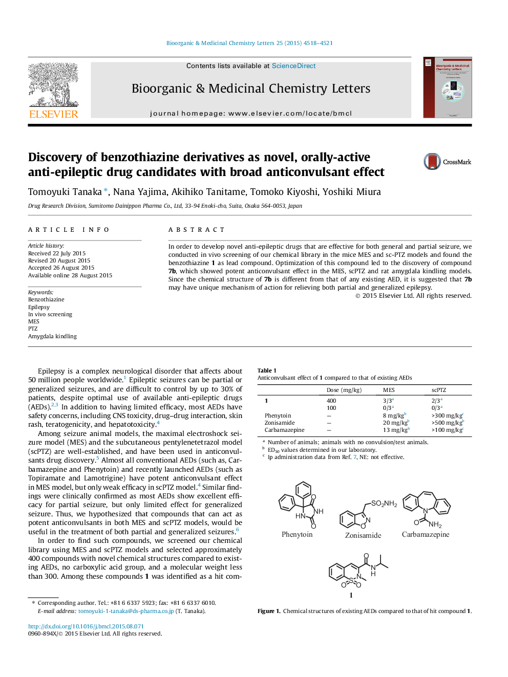 Discovery of benzothiazine derivatives as novel, orally-active anti-epileptic drug candidates with broad anticonvulsant effect