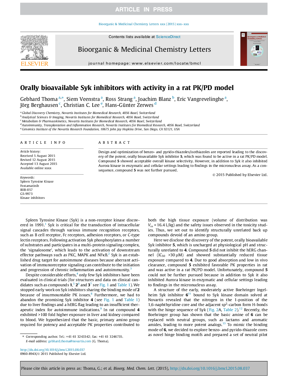 Orally bioavailable Syk inhibitors with activity in a rat PK/PD model