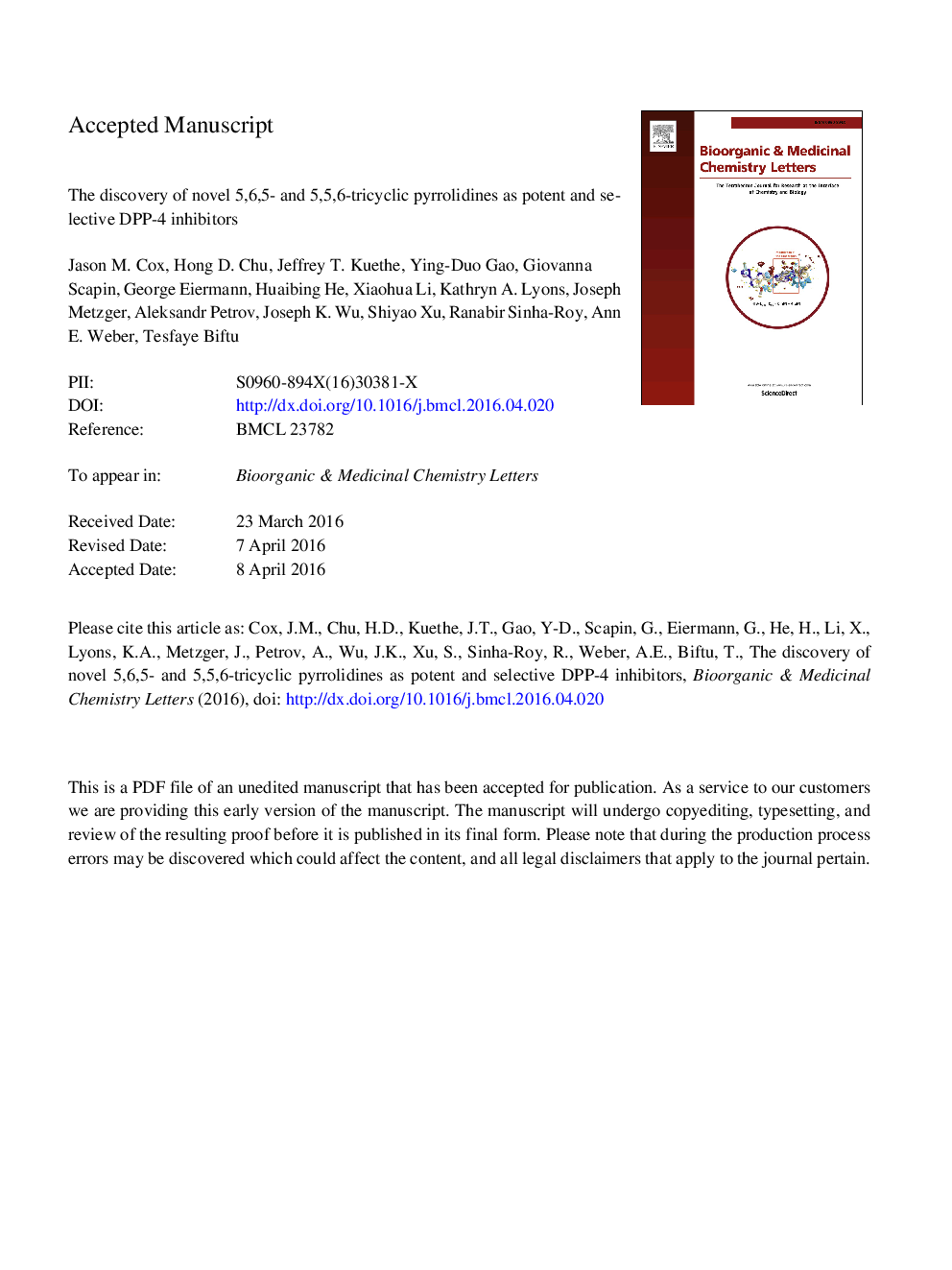 The discovery of novel 5,6,5- and 5,5,6-tricyclic pyrrolidines as potent and selective DPP-4 inhibitors