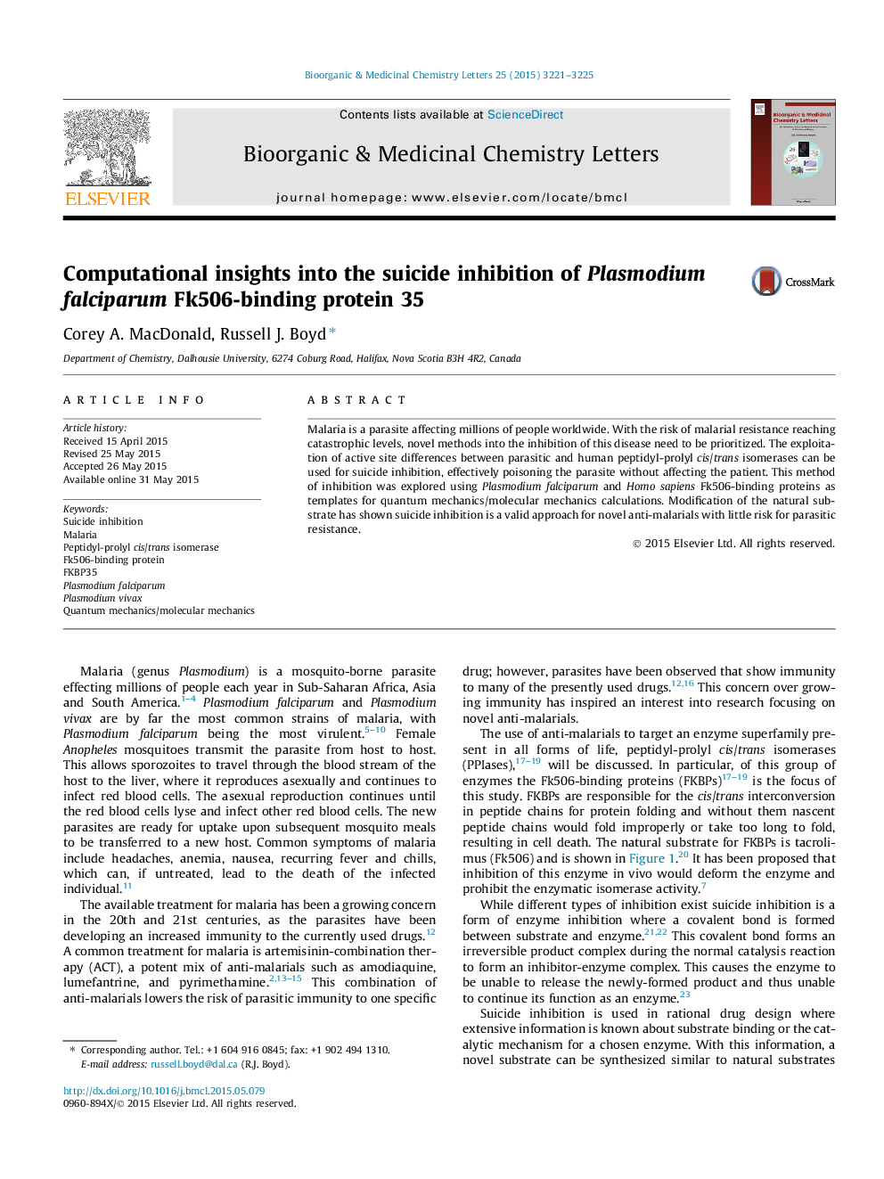 Computational insights into the suicide inhibition of Plasmodium falciparum Fk506-binding protein 35