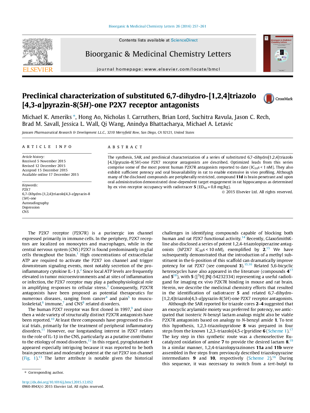 Preclinical characterization of substituted 6,7-dihydro-[1,2,4]triazolo[4,3-a]pyrazin-8(5H)-one P2X7 receptor antagonists