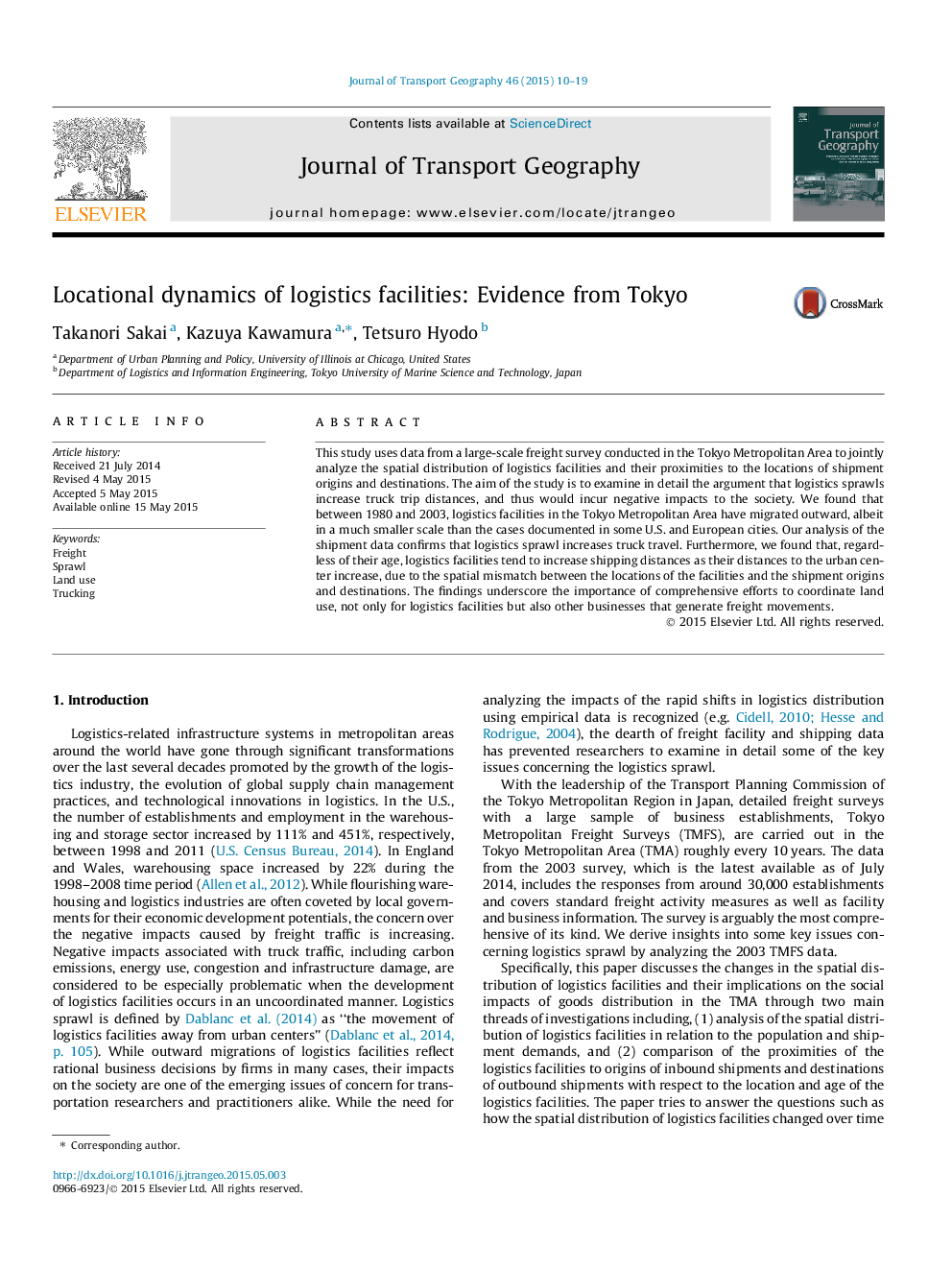 Locational dynamics of logistics facilities: Evidence from Tokyo