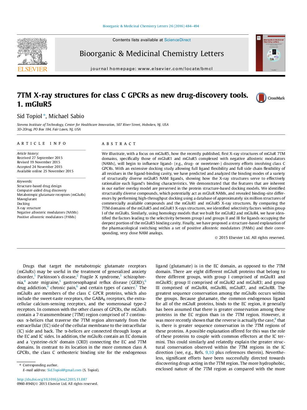 7TM X-ray structures for class C GPCRs as new drug-discovery tools. 1. mGluR5