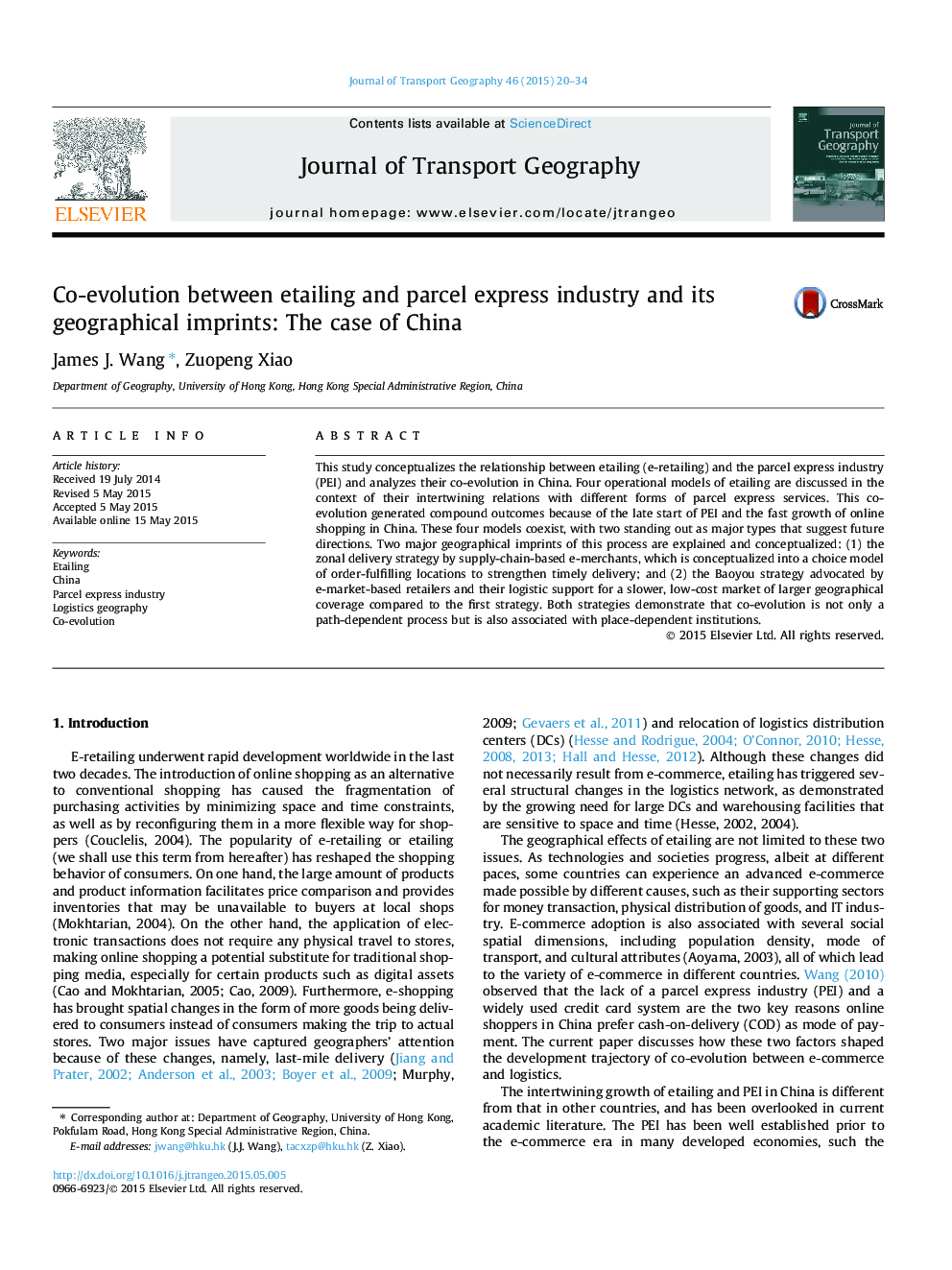 Co-evolution between etailing and parcel express industry and its geographical imprints: The case of China