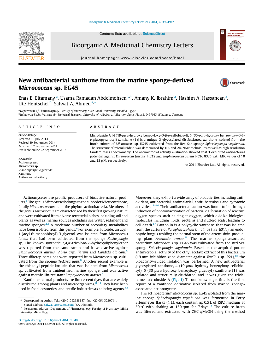 New antibacterial xanthone from the marine sponge-derived Micrococcus sp. EG45