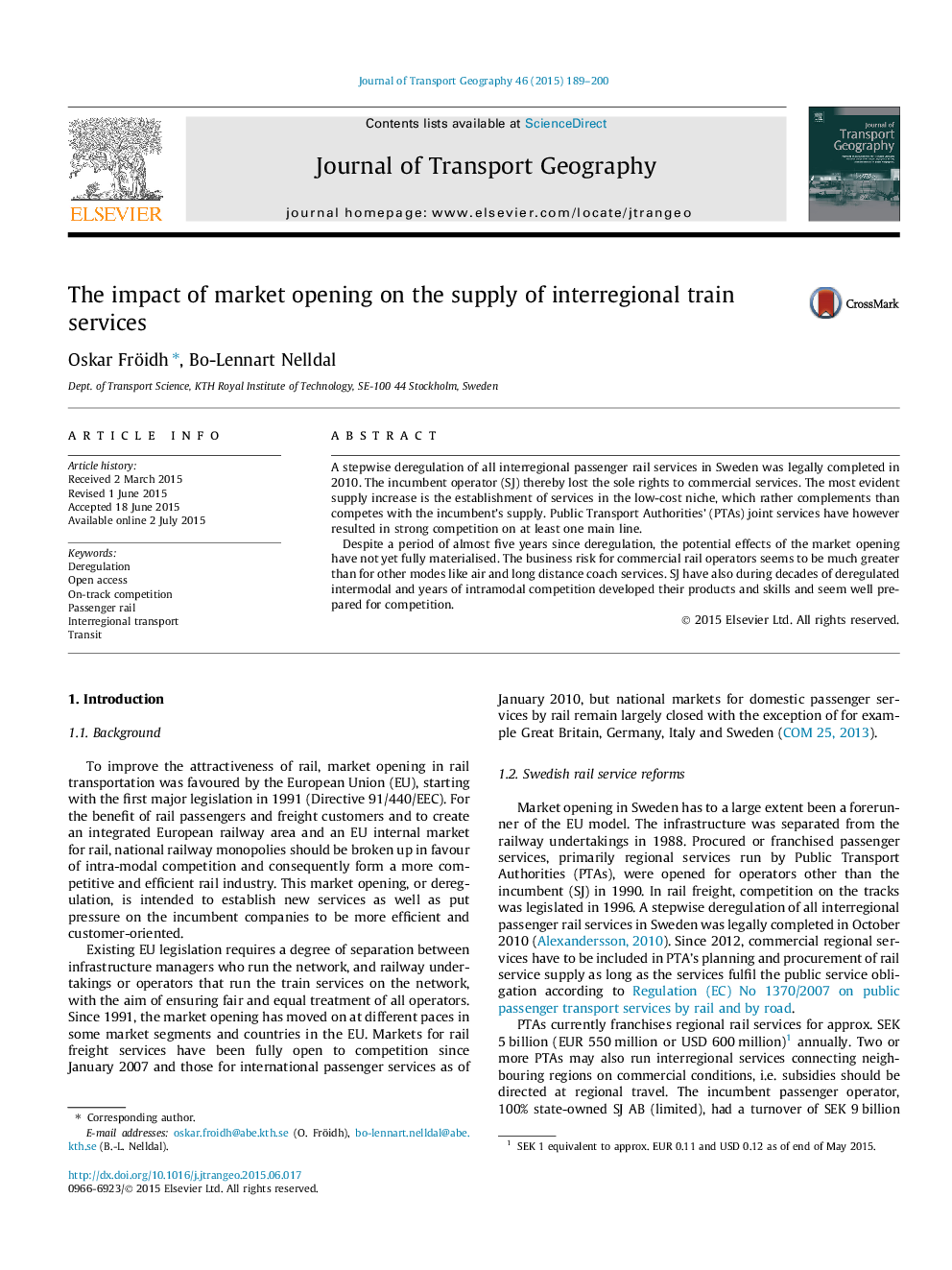 The impact of market opening on the supply of interregional train services