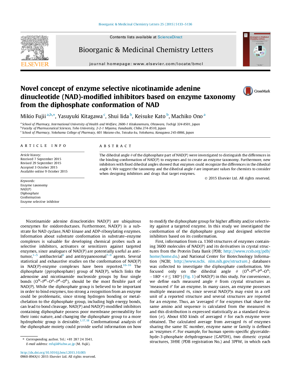 Novel concept of enzyme selective nicotinamide adenine dinucleotide (NAD)-modified inhibitors based on enzyme taxonomy from the diphosphate conformation of NAD