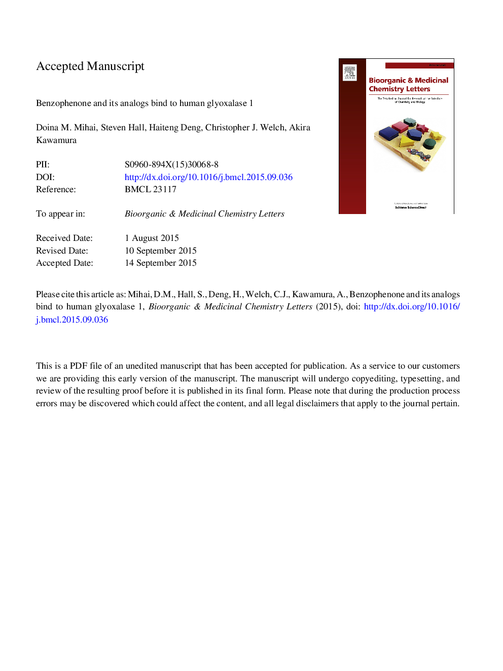 Benzophenone and its analogs bind to human glyoxalase 1