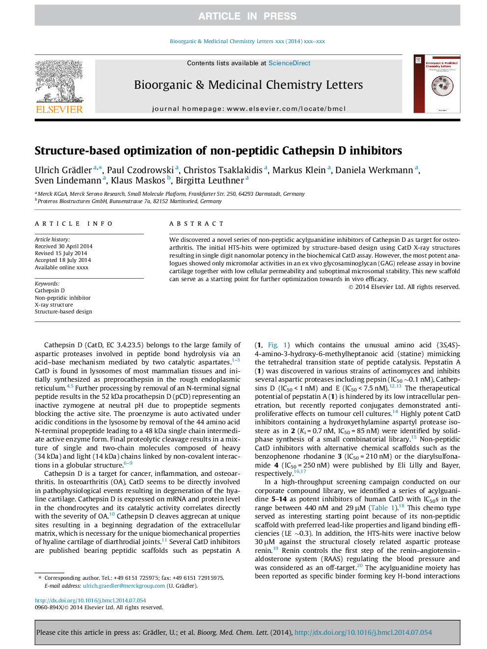 Structure-based optimization of non-peptidic Cathepsin D inhibitors