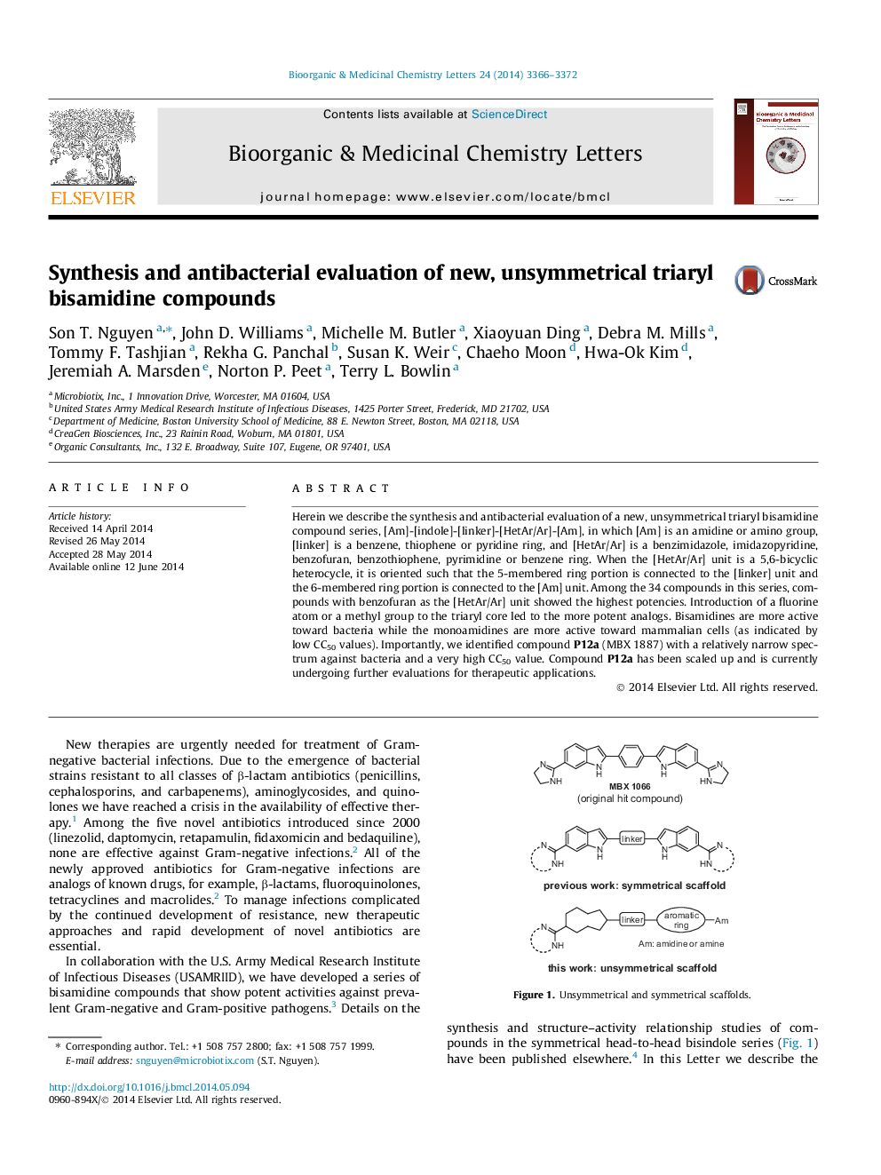 Synthesis and antibacterial evaluation of new, unsymmetrical triaryl bisamidine compounds