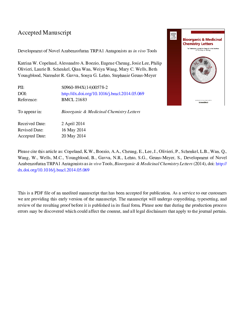 Development of novel azabenzofuran TRPA1 antagonists as in vivo tools