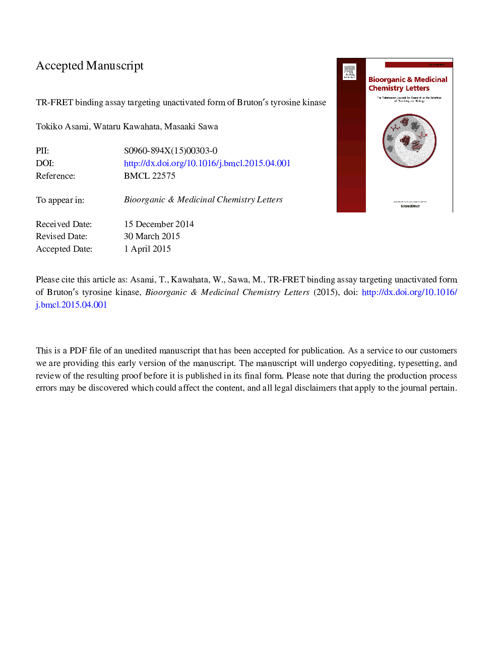 TR-FRET binding assay targeting unactivated form of Bruton's tyrosine kinase