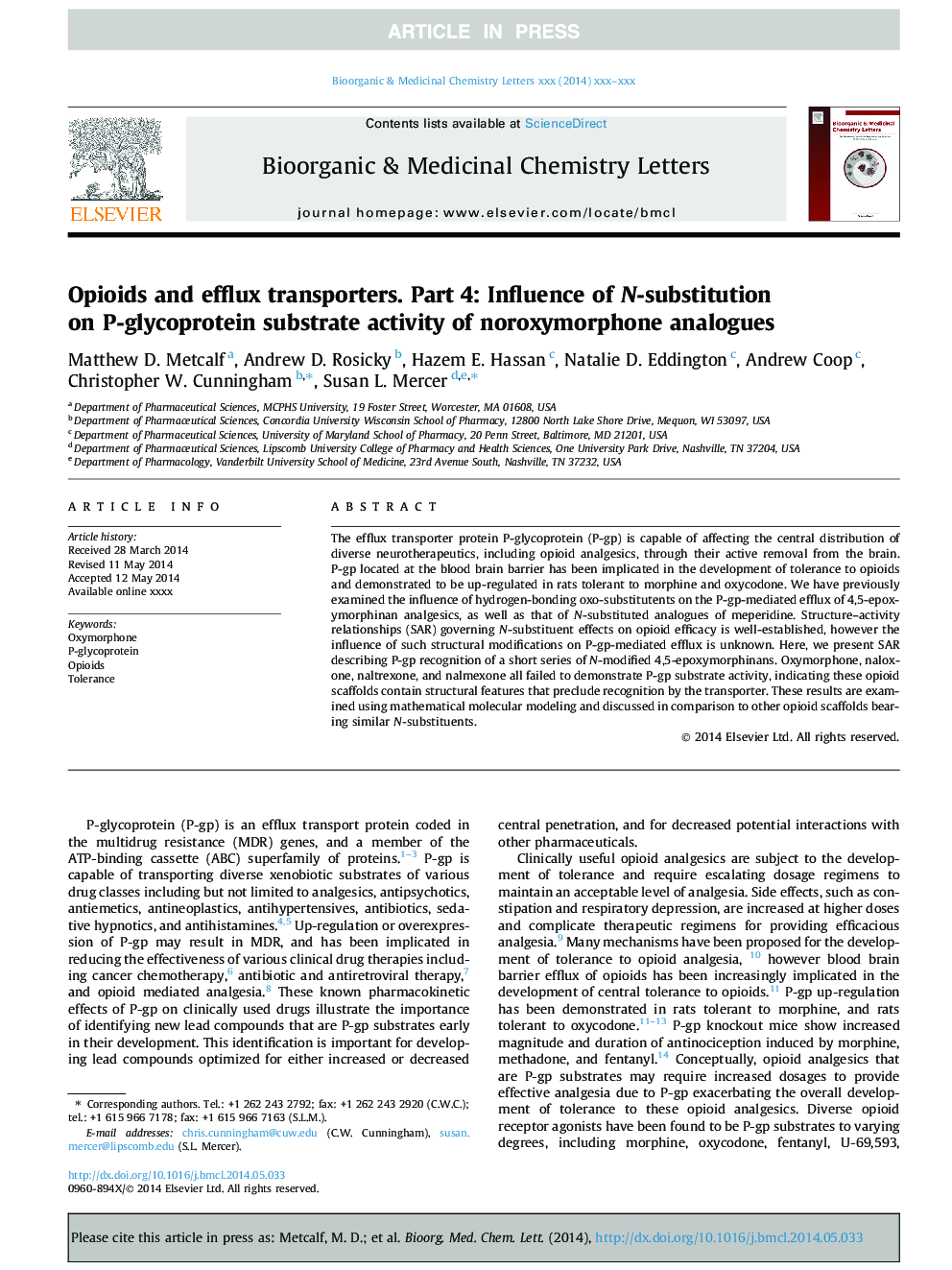 Opioids and efflux transporters. Part 4: Influence of N-substitution on P-glycoprotein substrate activity of noroxymorphone analogues