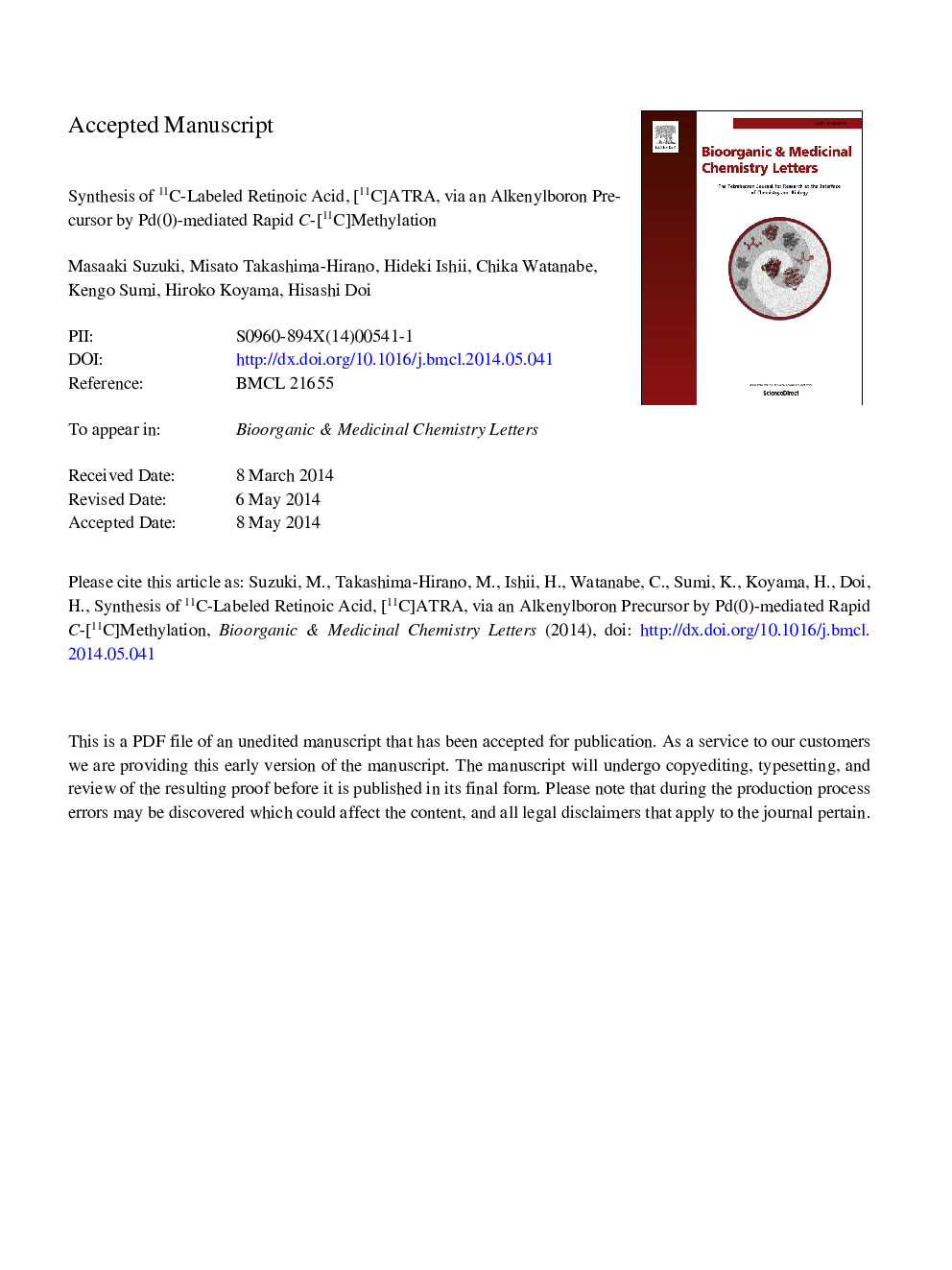 Synthesis of 11C-labeled retinoic acid, [11C]ATRA, via an alkenylboron precursor by Pd(0)-mediated rapid C-[11C]methylation