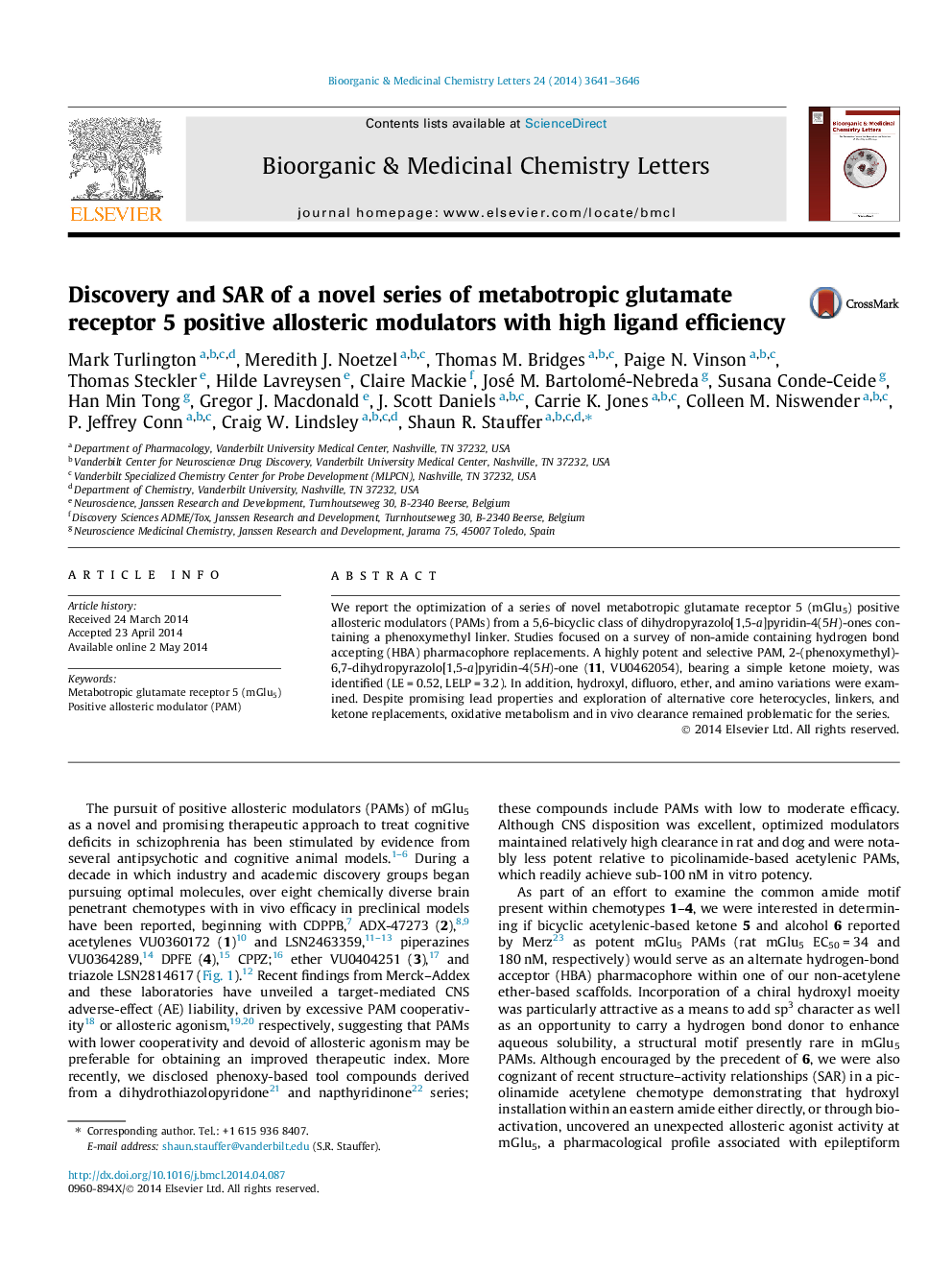 Discovery and SAR of a novel series of metabotropic glutamate receptor 5 positive allosteric modulators with high ligand efficiency