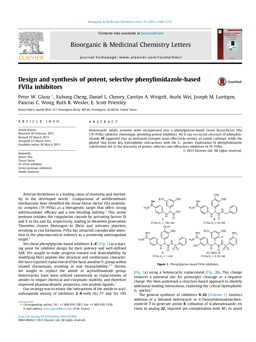 Design and synthesis of potent, selective phenylimidazole-based FVIIa inhibitors