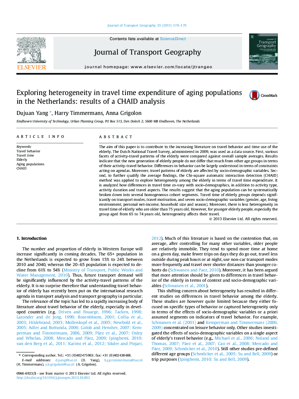 Exploring heterogeneity in travel time expenditure of aging populations in the Netherlands: results of a CHAID analysis