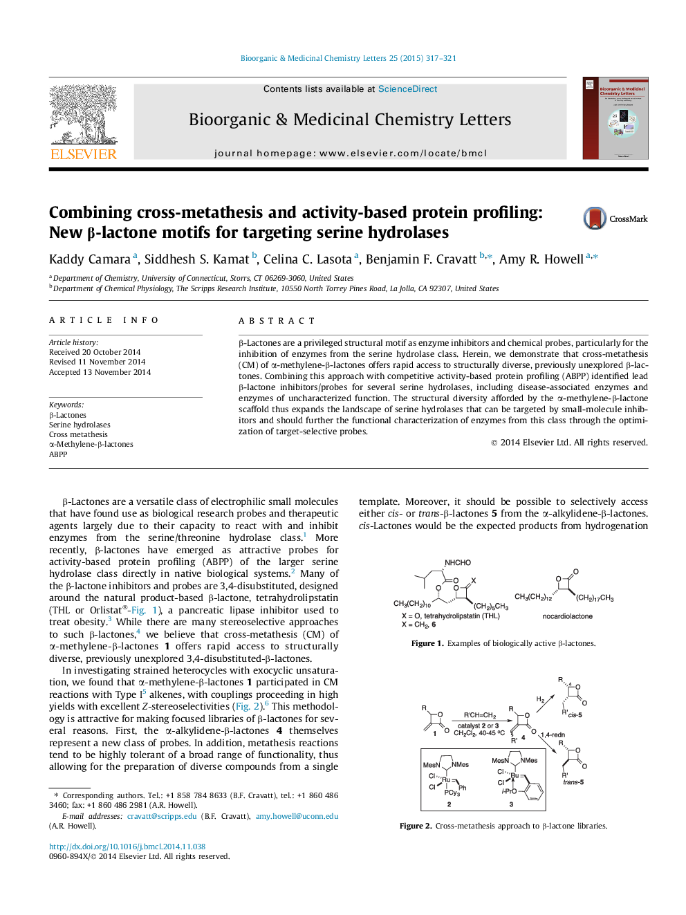 Combining cross-metathesis and activity-based protein profiling: New Î²-lactone motifs for targeting serine hydrolases