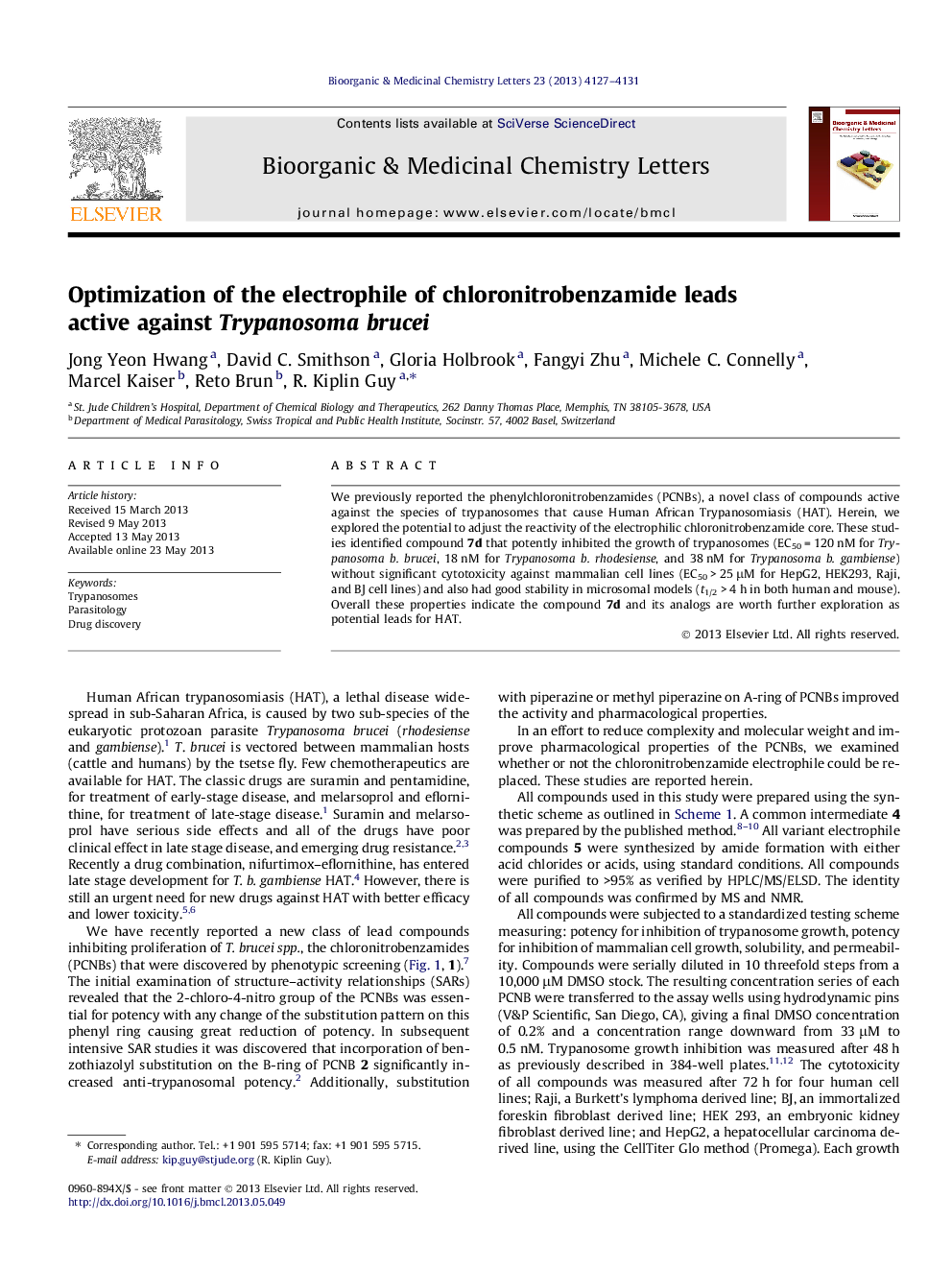 Optimization of the electrophile of chloronitrobenzamide leads active against Trypanosoma brucei