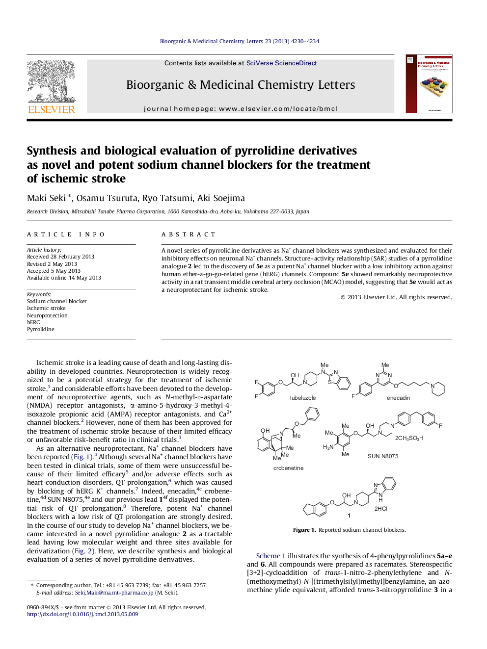 Synthesis and biological evaluation of pyrrolidine derivatives as novel and potent sodium channel blockers for the treatment of ischemic stroke