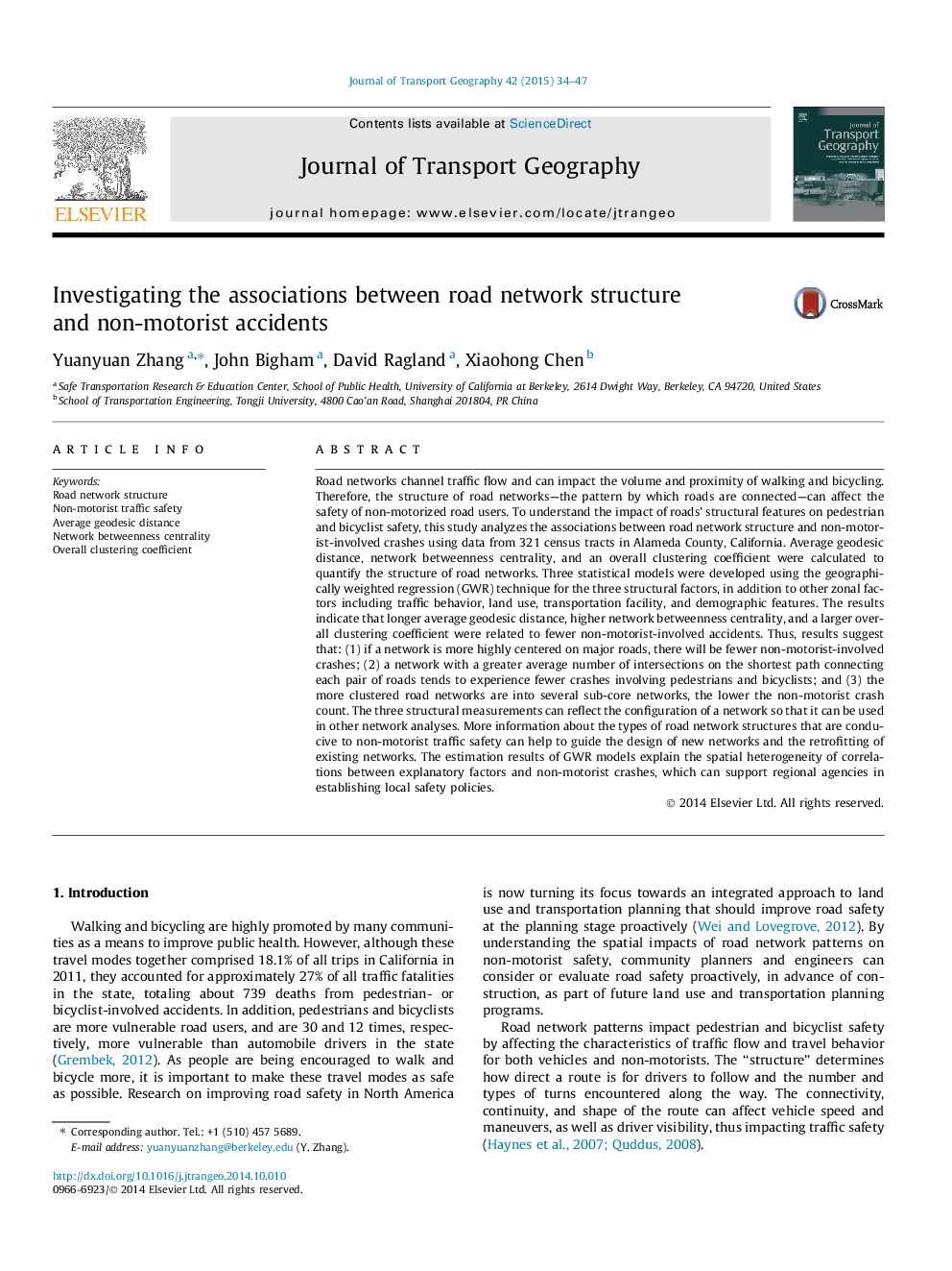 Investigating the associations between road network structure and non-motorist accidents