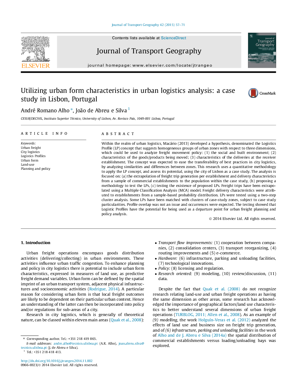 Utilizing urban form characteristics in urban logistics analysis: a case study in Lisbon, Portugal