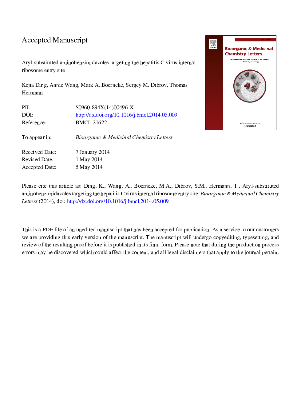 Aryl-substituted aminobenzimidazoles targeting the hepatitis C virus internal ribosome entry site