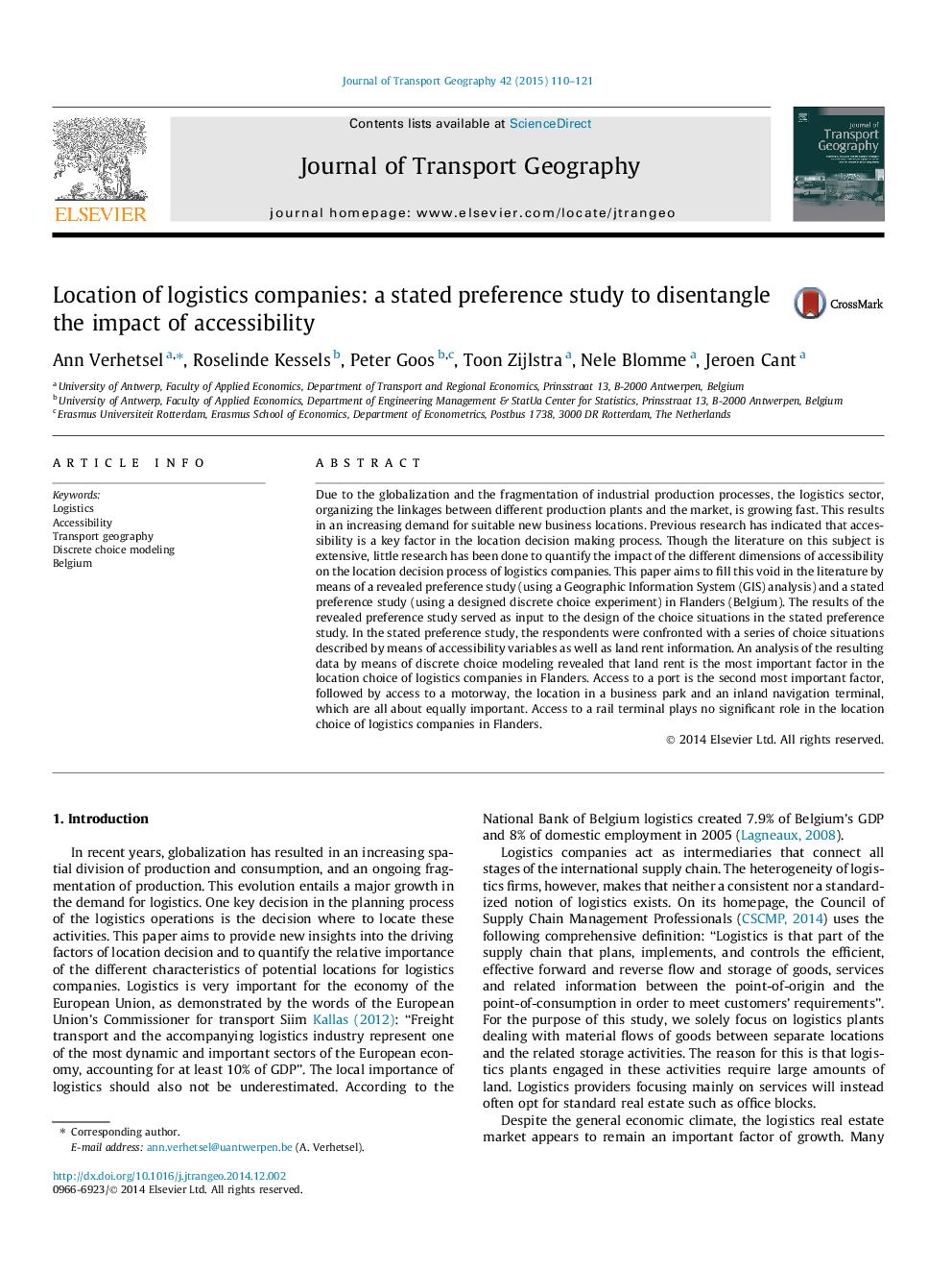 Location of logistics companies: a stated preference study to disentangle the impact of accessibility