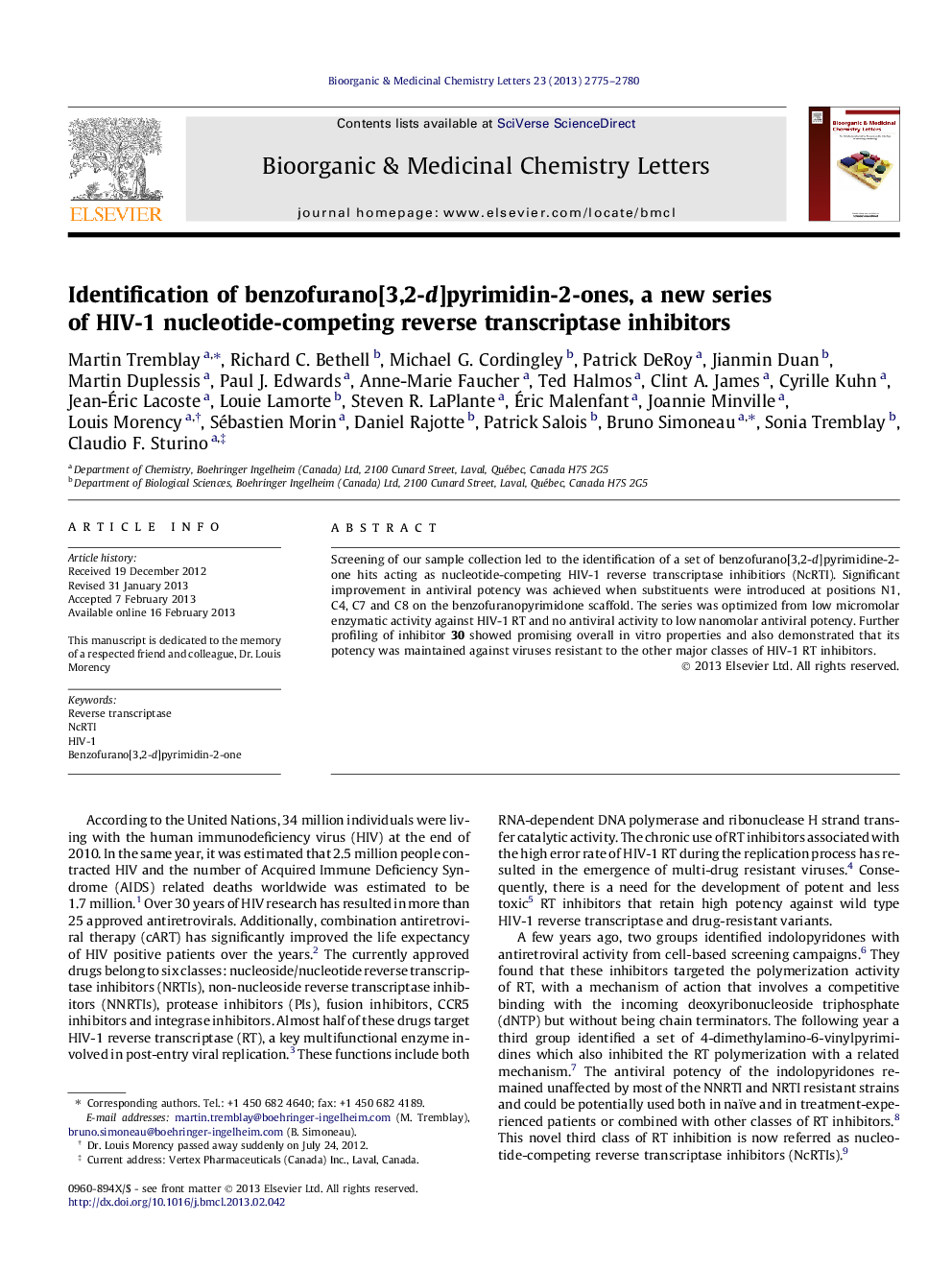 Identification of benzofurano[3,2-d]pyrimidin-2-ones, a new series of HIV-1 nucleotide-competing reverse transcriptase inhibitors